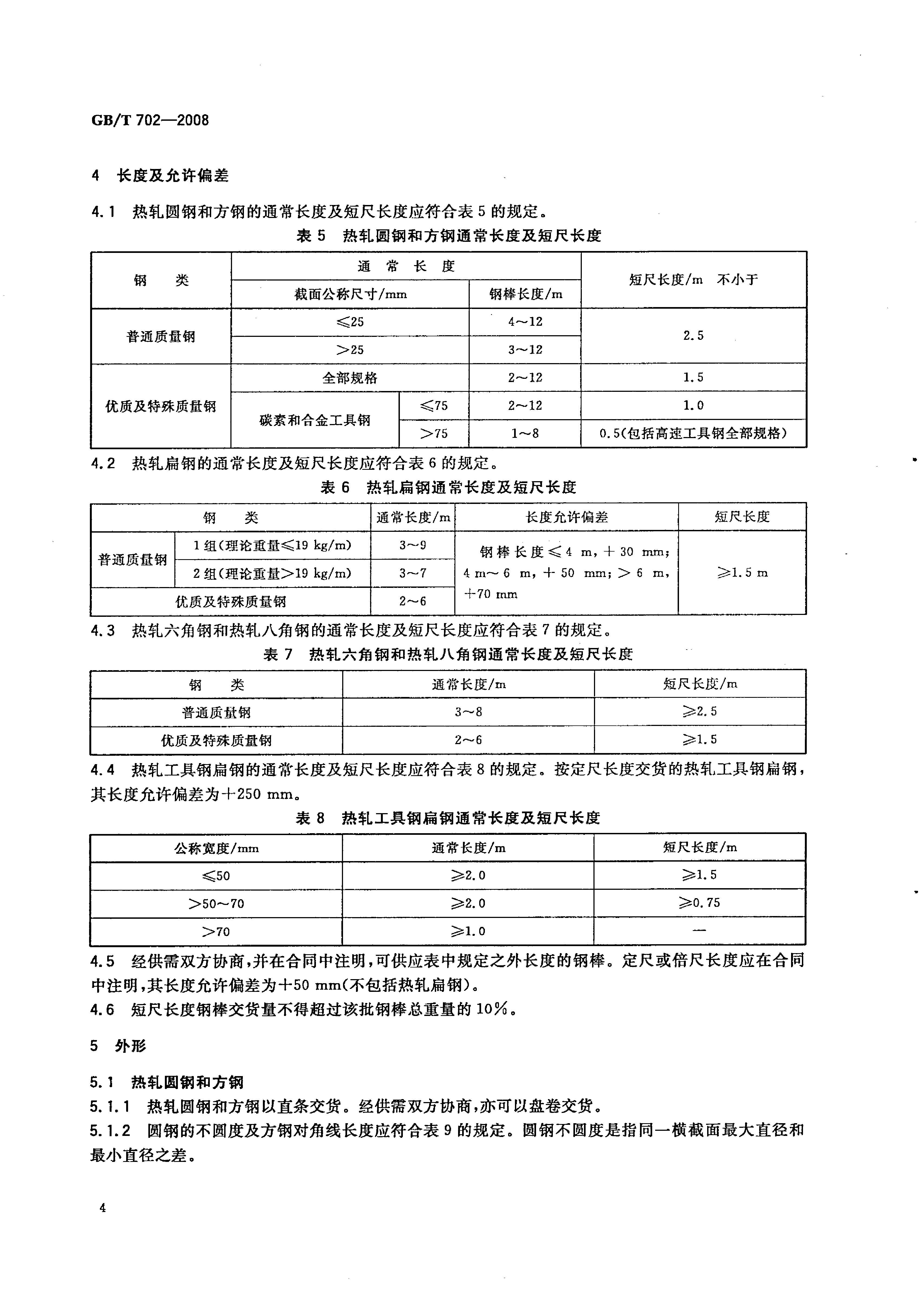 熱軋鋼棒尺寸、外形、重量及允許偏差國(guó)標(biāo) GBT 702-2008 代替GBT 702-20040006